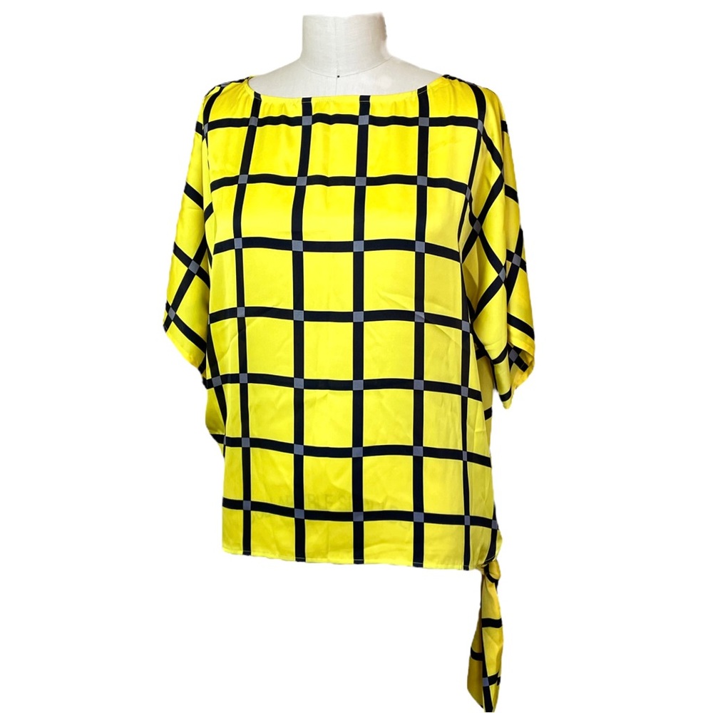 Michael Kors Relaxed Fit Side Tie Blouse Yellow Black S